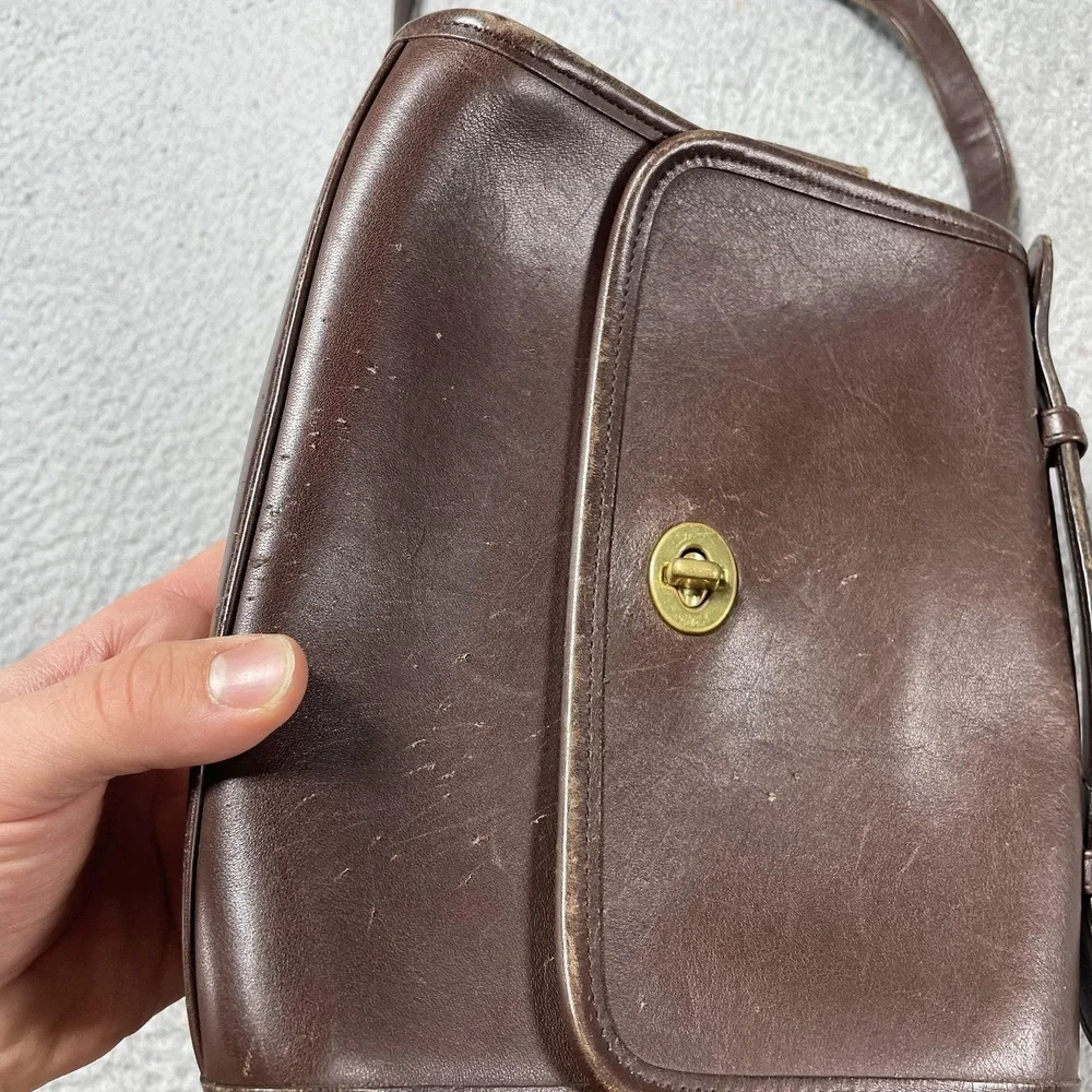 Vintage COACH COURT Brown Leather Crossbody Satchel Bag Handbag‎ Purse 9870 USA